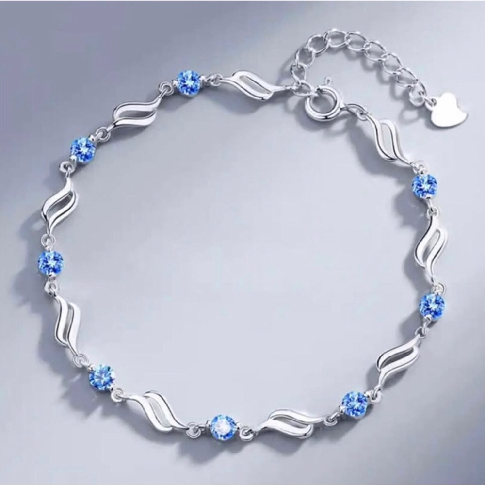Sterling Silver Blue Crystal Wave Bracelet